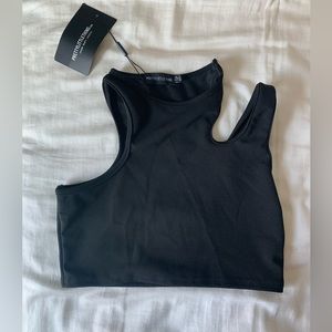 Pretty Little Thing Black Crepe Double Strap Racer Neck Crop Top